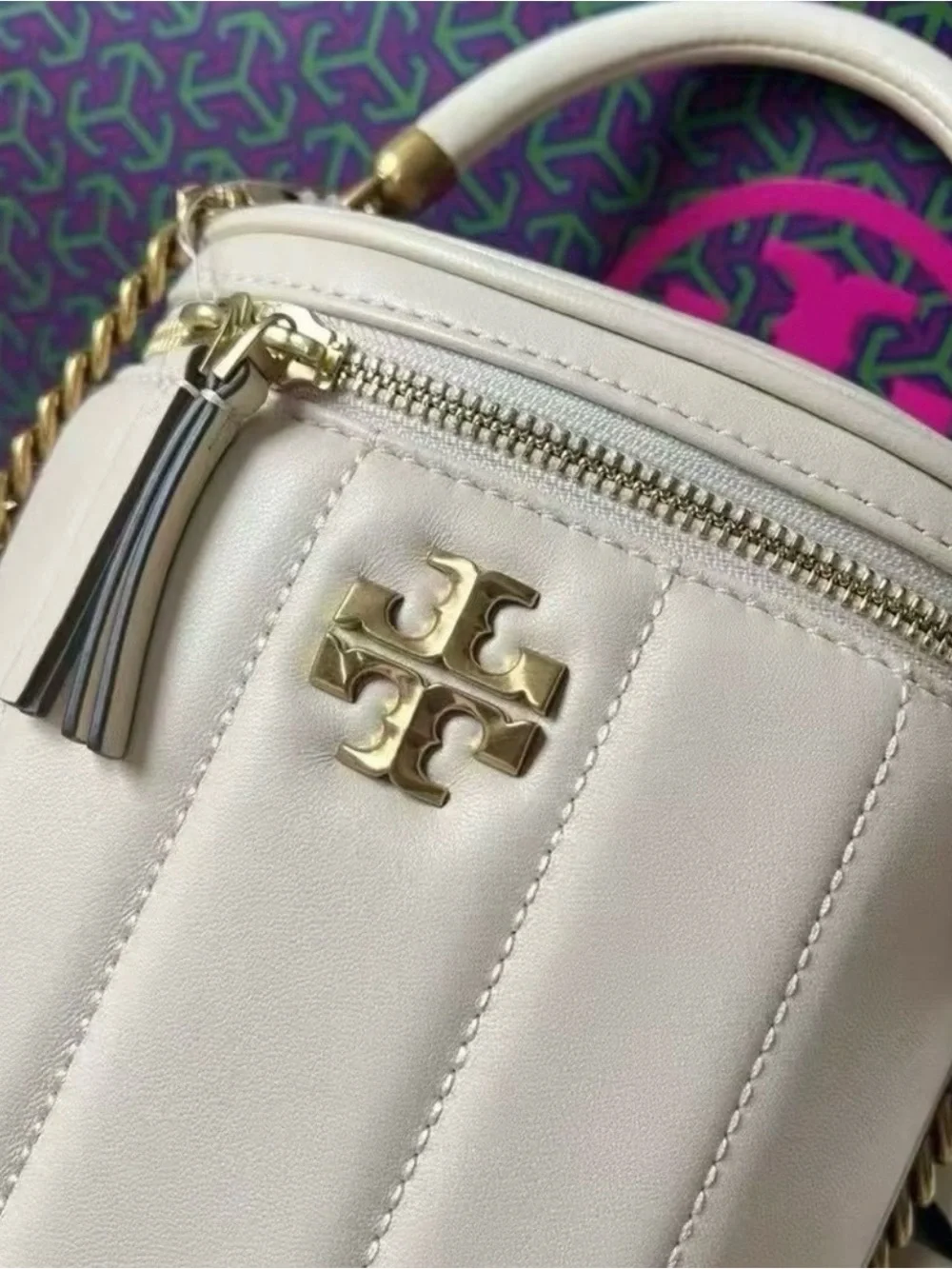 Tory Burch Kira Small Top-Handle vanity Bag in cream